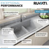 Ruvati 33 x 22 inch epiGranite Drop-in TopMount Granite Composite Double Bowl Low Divide Kitchen Sink - Silver Gray - RVG1385GR