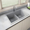 Ruvati 33 x 22 inch epiGranite Drop-in TopMount Granite Composite Double Bowl Low Divide Kitchen Sink - Silver Gray - RVG1385GR