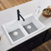 Ruvati 33 x 22 inch epiGranite Drop-in TopMount Granite Composite Double Bowl Low Divide Kitchen Sink - Arctic White - RVG1385WH