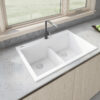 Ruvati 33 x 22 inch epiGranite Drop-in TopMount Granite Composite Double Bowl Low Divide Kitchen Sink - Arctic White - RVG1385WH