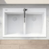 Ruvati 33 x 22 inch epiGranite Drop-in TopMount Granite Composite Double Bowl Low Divide Kitchen Sink - Arctic White - RVG1385WH
