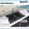 Ruvati 33 x 22 inch epiGranite Topmount Granite Composite Double Bowl Kitchen Sink - Midnight Black - RVG1388BK