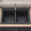 Ruvati 33 x 22 inch epiGranite Topmount Granite Composite Double Bowl Kitchen Sink - Midnight Black - RVG1388BK