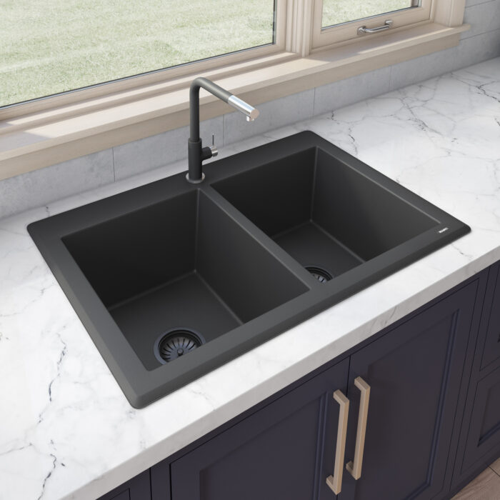Midnight Black Undermount Double Bowl Sink