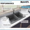 Ruvati 33 x 22 inch epiGranite Dual-Mount Granite Composite Double Bowl Kitchen Sink - Urban Gray - RVG1388GR