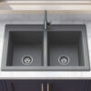 Ruvati 33 x 22 inch epiGranite Dual-Mount Granite Composite Double Bowl Kitchen Sink - Urban Gray - RVG1388GR