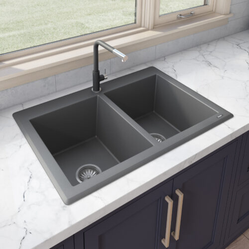 Ruvati 33 x 22 inch epiGranite Dual-Mount Granite Composite Double Bowl Kitchen Sink - Urban Gray - RVG1388GR