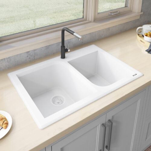 Ruvati 33 x 22 inch epiGranite Dual-Mount Granite Composite Double Bowl Kitchen Sink - Arctic White - RVG1396WH