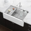 Ruvati 33-inch Matte White Granite Farmhouse Workstation Apron-front Composite Kitchen Sink - RVG1533WH