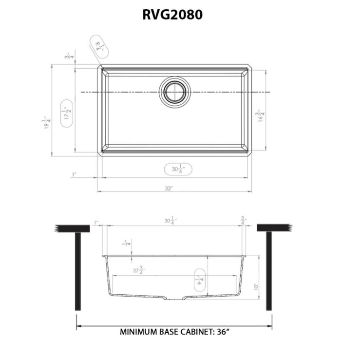 Ruvati 32 x 19 inch Granite Composite Undermount Single Bowl Kitchen Sink - Arctic White - RVG2080WH