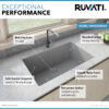 Ruvati 32 x 19 inch Granite Composite Undermount Single Bowl Kitchen Sink - Silver Gray - RVG2080GR Ruvati 32 x 19 inch Granite Composite Undermount Single Bowl Kitchen Sink - Silver Gray - RVG2080GR