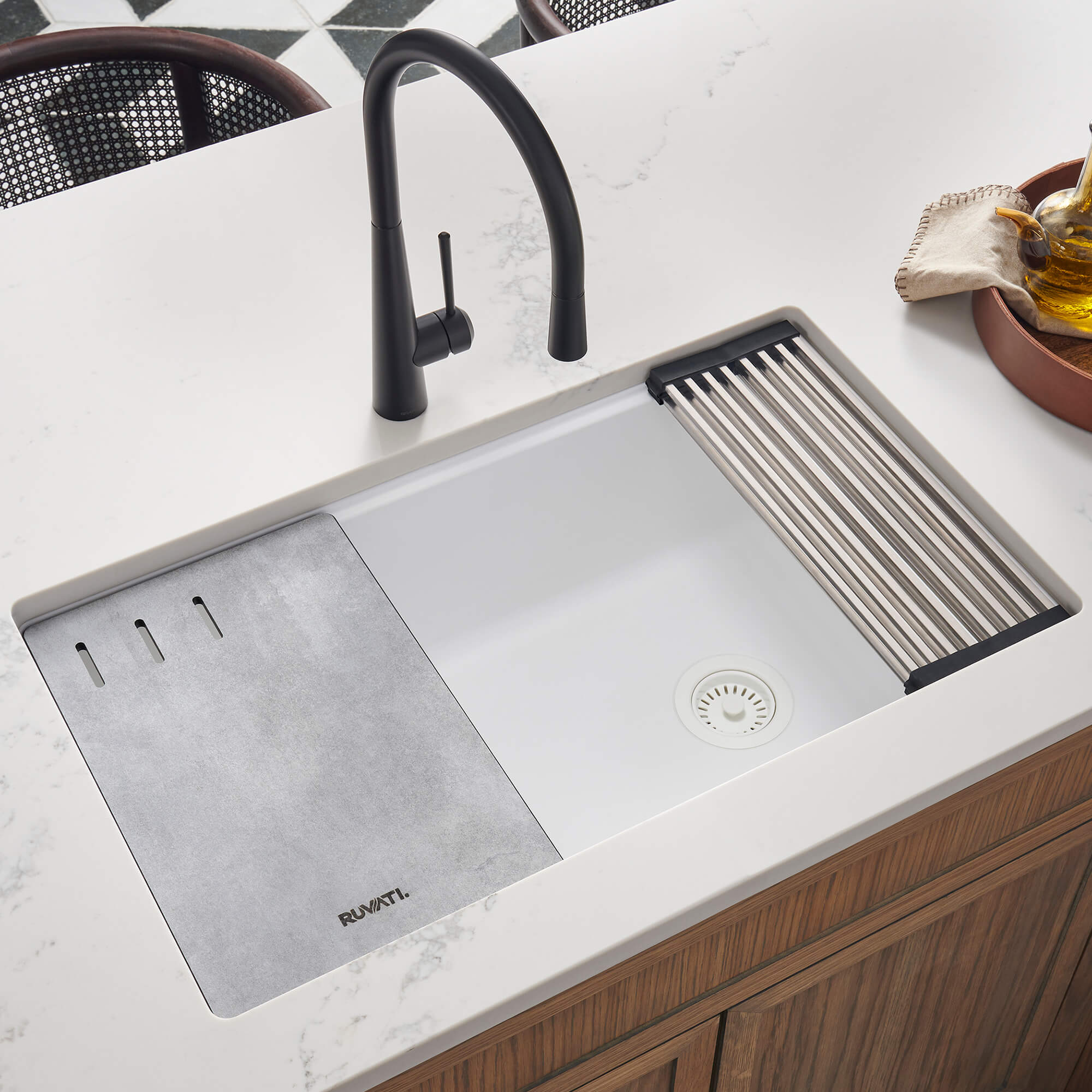 White Granite Workstation Kitchen Sink