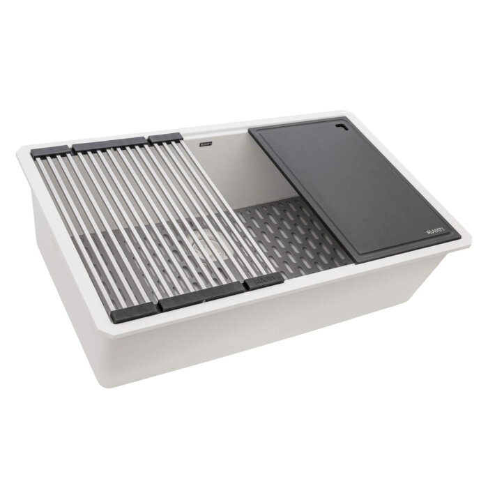 Ruvati 33-inch Granite Composite Workstation Undermount Kitchen Sink Single Bowl White - RVG2306WH