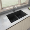 Ruvati 33 x 19 inch Granite Composite Undermount Low Divide Double Bowl Kitchen Sink - Midnight Black - RVG2385BK