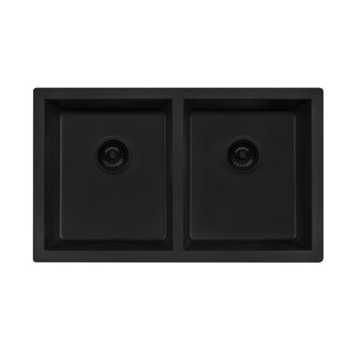 Ruvati 32 x 19 inch Granite Composite Undermount Double Bowl Kitchen Sink - Midnight Black - RVG2388BK