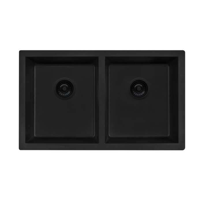 Ruvati 32 x 19 inch Granite Composite Undermount Double Bowl Kitchen Sink - Midnight Black - RVG2388BK