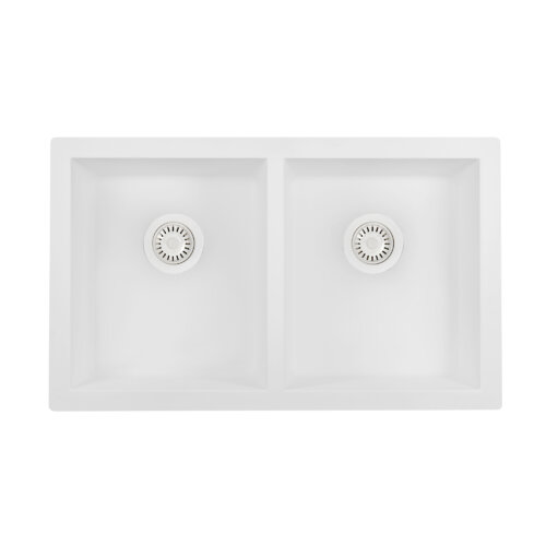 Ruvati 32 x 19 inch Granite Composite Undermount Double Bowl Kitchen Sink - Arctic White - RVG2388WH
