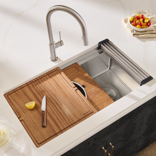 Ruvati 33-inch Workstation Two-Tiered Ledge Kitchen Sink Undermount 16 Gauge Stainless Steel - RVH6222ST