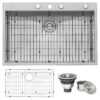 Ruvati 33 x 22 inch Drop-in Topmount 16 Gauge Zero Radius Stainless Steel Kitchen Sink Single Bowl - 4 holes - RVH8001
