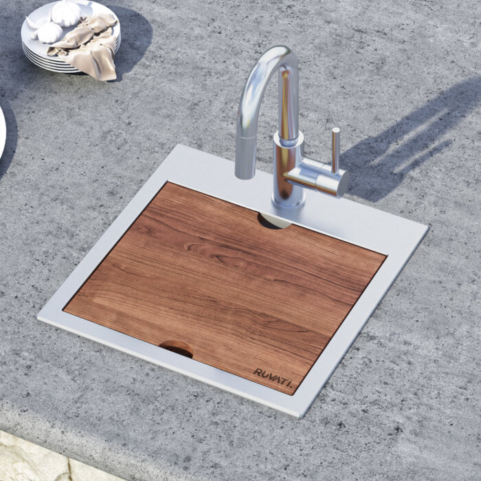 Ruvati 15 x 15 inch Workstation Drop-in Topmount Bar Prep RV Sink 16 Gauge Stainless Steel - RVH8215