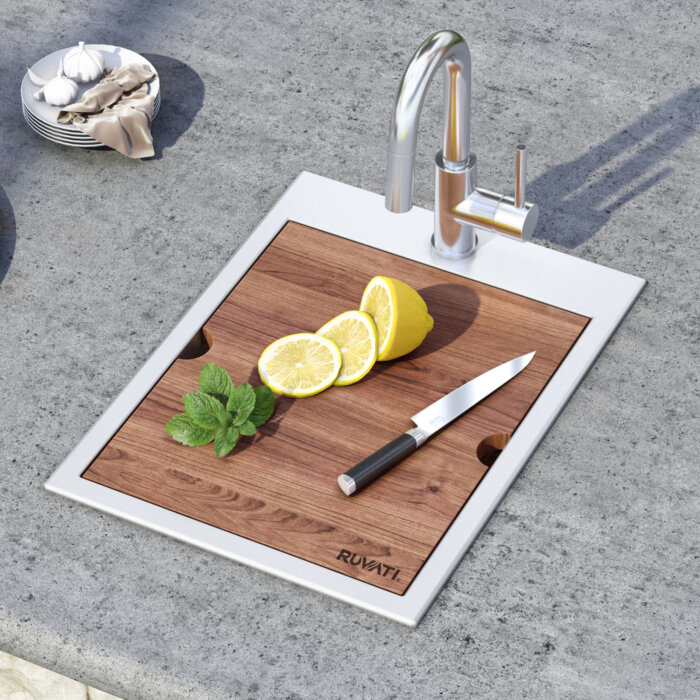 Ruvati 18 x 20 inch RV Camper Van Workstation Drop-in Topmount Bar Prep Tiny Home Sink Stainless Steel - RVH8218 Drop-in Sink Workstation