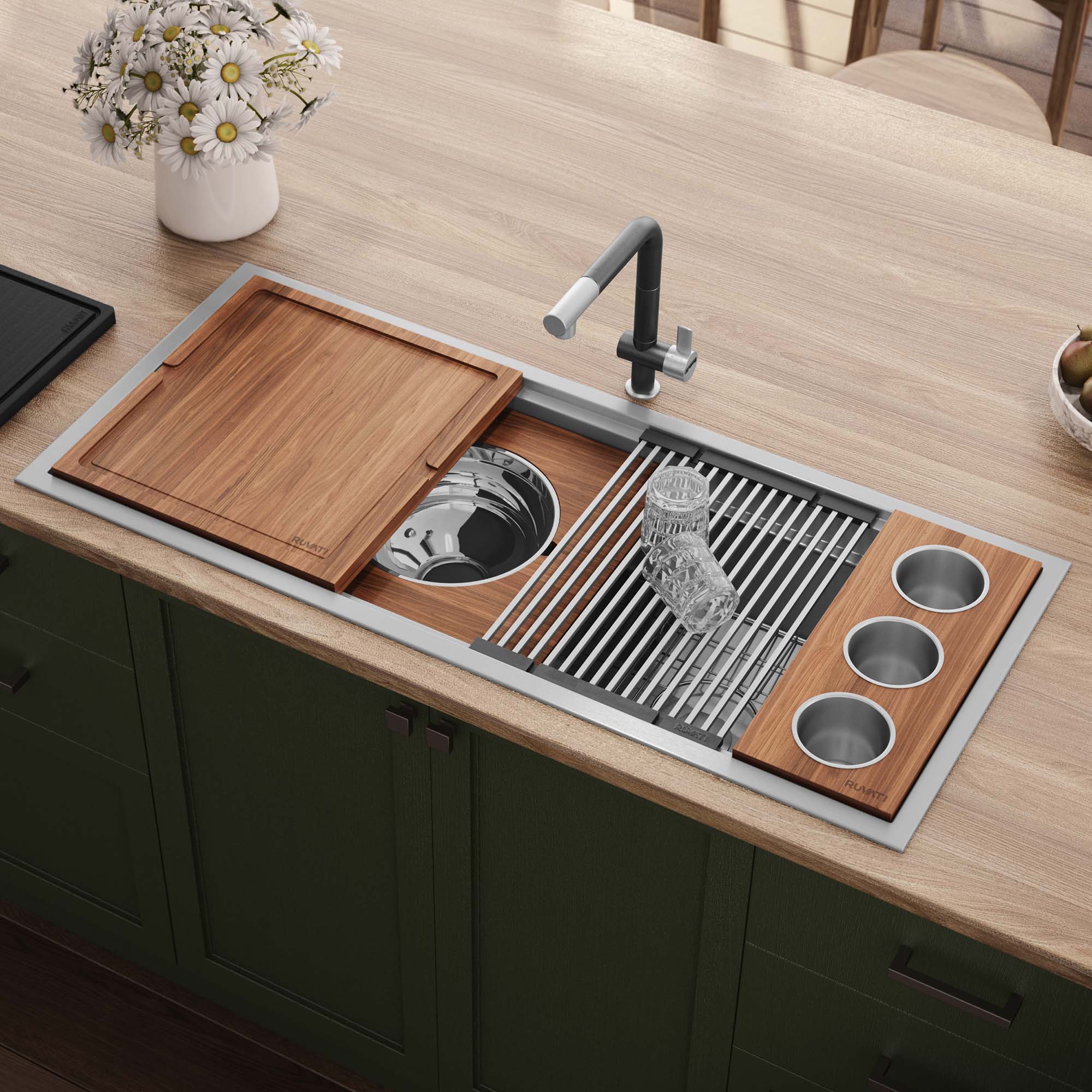 Drop-in Two-Tiered Kitchen Sink