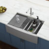 Ruvati 33" Apron-front Workstation Low-Divide Double Bowl 60/40 Farmhouse Kitchen Sink 16 Gauge Stainless Steel - RVH9201 Ruvati 33" Apron-front Workstation Low-Divide Double Bowl 60/40 Farmhouse Kitchen Sink 16 Gauge Stainless Steel - RVH9201