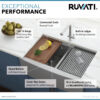 Ruvati 36" Apron-front Workstation Low-Divide Double Bowl 50/50 Farmhouse Kitchen Sink 16 Gauge Stainless Steel - RVH9301