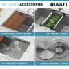 Ruvati 36" Apron-front Workstation Low-Divide Double Bowl 50/50 Farmhouse Kitchen Sink 16 Gauge Stainless Steel - RVH9301