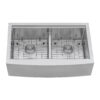 Ruvati 36" Apron-front Workstation Low-Divide Double Bowl 50/50 Farmhouse Kitchen Sink 16 Gauge Stainless Steel - RVH9301