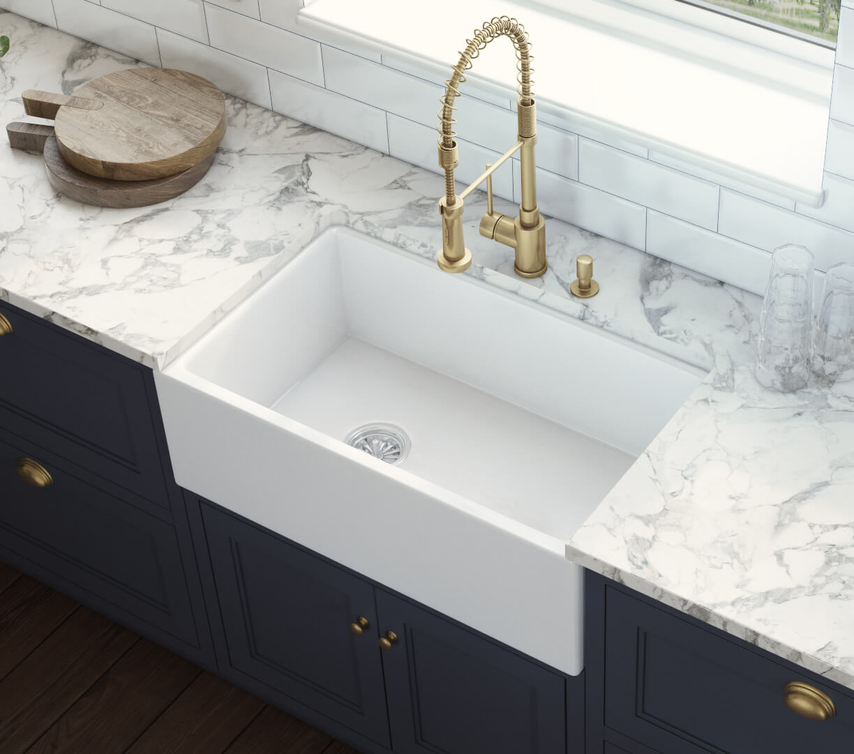 White Fireclay Apron-Front Sink