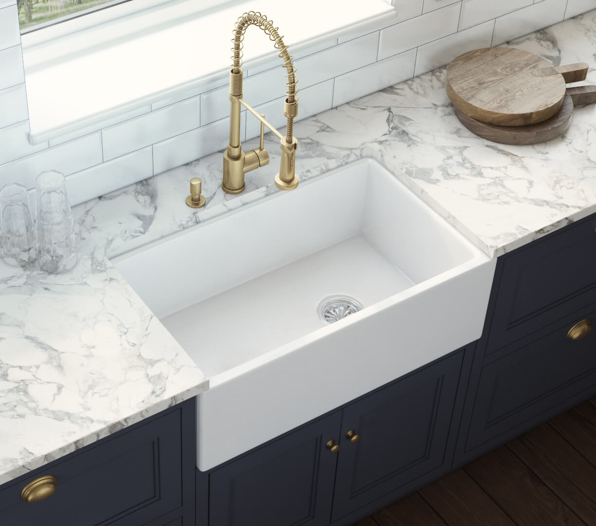 White Fireclay Offset Drain Sink