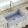 Ruvati 33 inch Fireclay Distressed Finish Farmhouse Apron-Front Kitchen Sink Reversible - Coastal Blue - RVL2300SB Coastal Blue Distressed Fireclay Sink