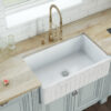 Ruvati 33 x 20 inch Fireclay Reversible Farmhouse Apron-Front Kitchen Sink Specialty Finish - Distressed White - RVL2300SW