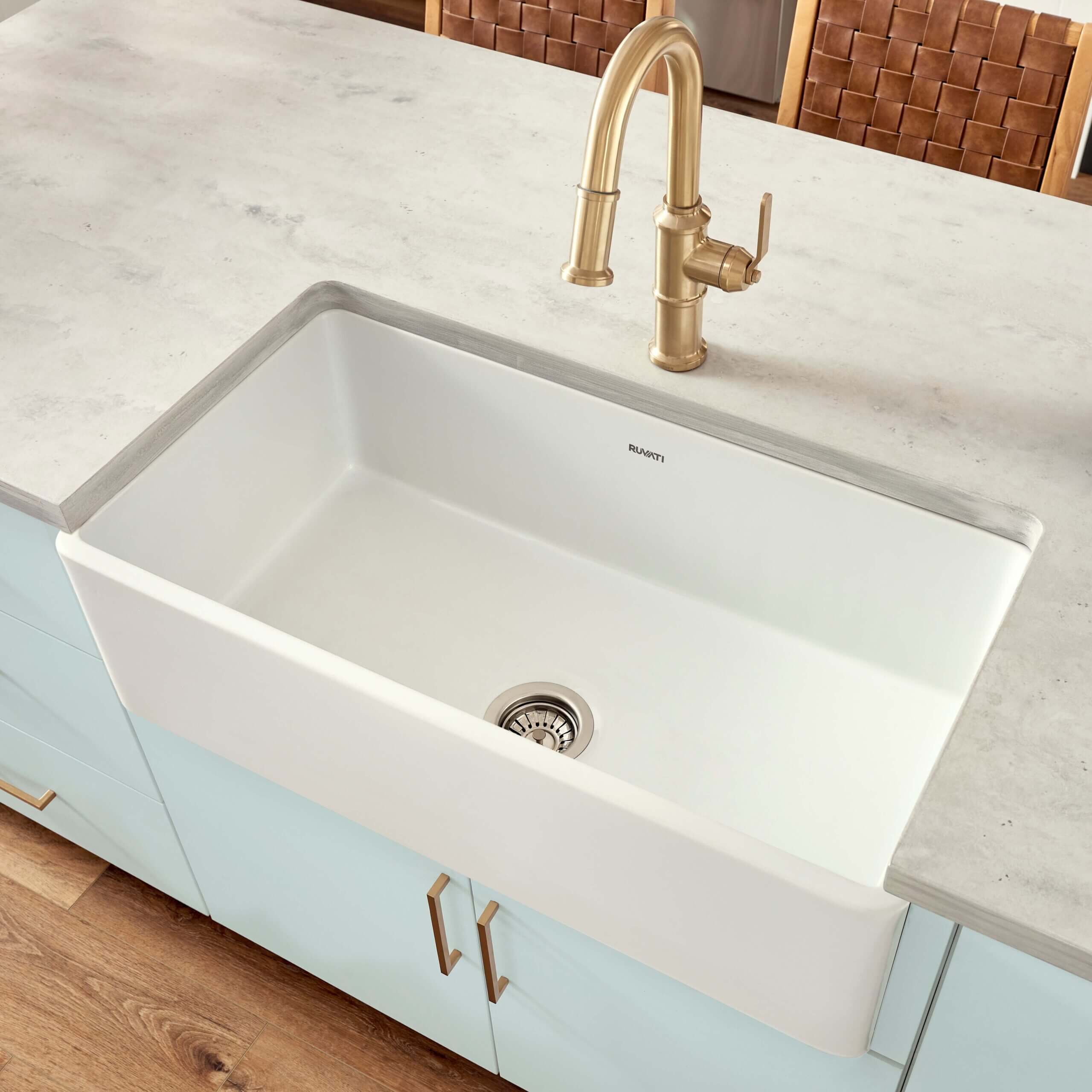 White Reversible Fireclay Kitchen Sink