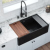 Ruvati 33 inch Fireclay Workstation Black Farmhouse Kitchen Sink Apron Front Single Bowl - RVL2387BK