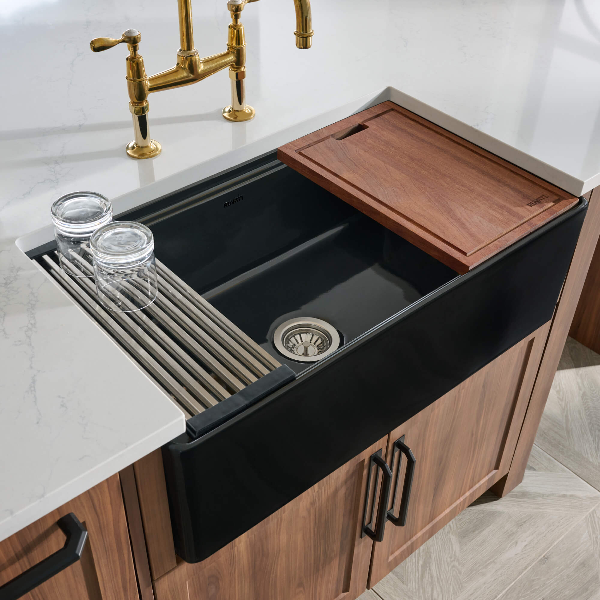 Glossy Black Workstation Fireclay Sink