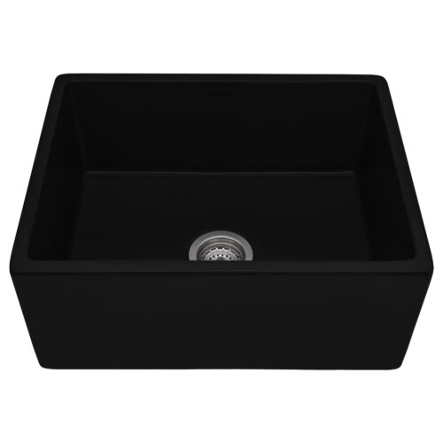 Ruvati 23-inch Fireclay Farmhouse Kitchen Laundry Utility Sink Single Bowl - Glossy Black- RVL2468BK