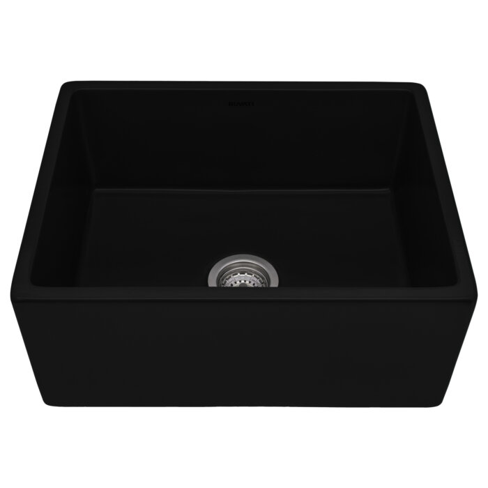 Ruvati 23-inch Fireclay Farmhouse Kitchen Laundry Utility Sink Single Bowl - Glossy Black- RVL2468BK