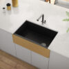 Ruvati 30-inch Matte Black and Brushed Gold Fireclay Modern Farmhouse Kitchen Sink Single Bowl - RVL4018GRG