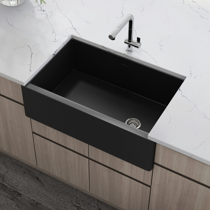 Matte Black Offset Drain Farmhouse Sink