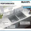 Ruvati 33 x 22 inch Drop-in Topmount Kitchen Sink 16 Gauge Stainless Steel 50/50 Double Bowl - RVM5150 Ruvati 33 x 22 inch Drop-in Topmount Kitchen Sink 16 Gauge Stainless Steel 50/50 Double Bowl - RVM5150