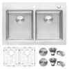 Ruvati 33 x 22 inch Drop-in Topmount Kitchen Sink 16 Gauge Stainless Steel 50/50 Double Bowl - RVM5150 Ruvati 33 x 22 inch Drop-in Topmount Kitchen Sink 16 Gauge Stainless Steel 50/50 Double Bowl - RVM5150