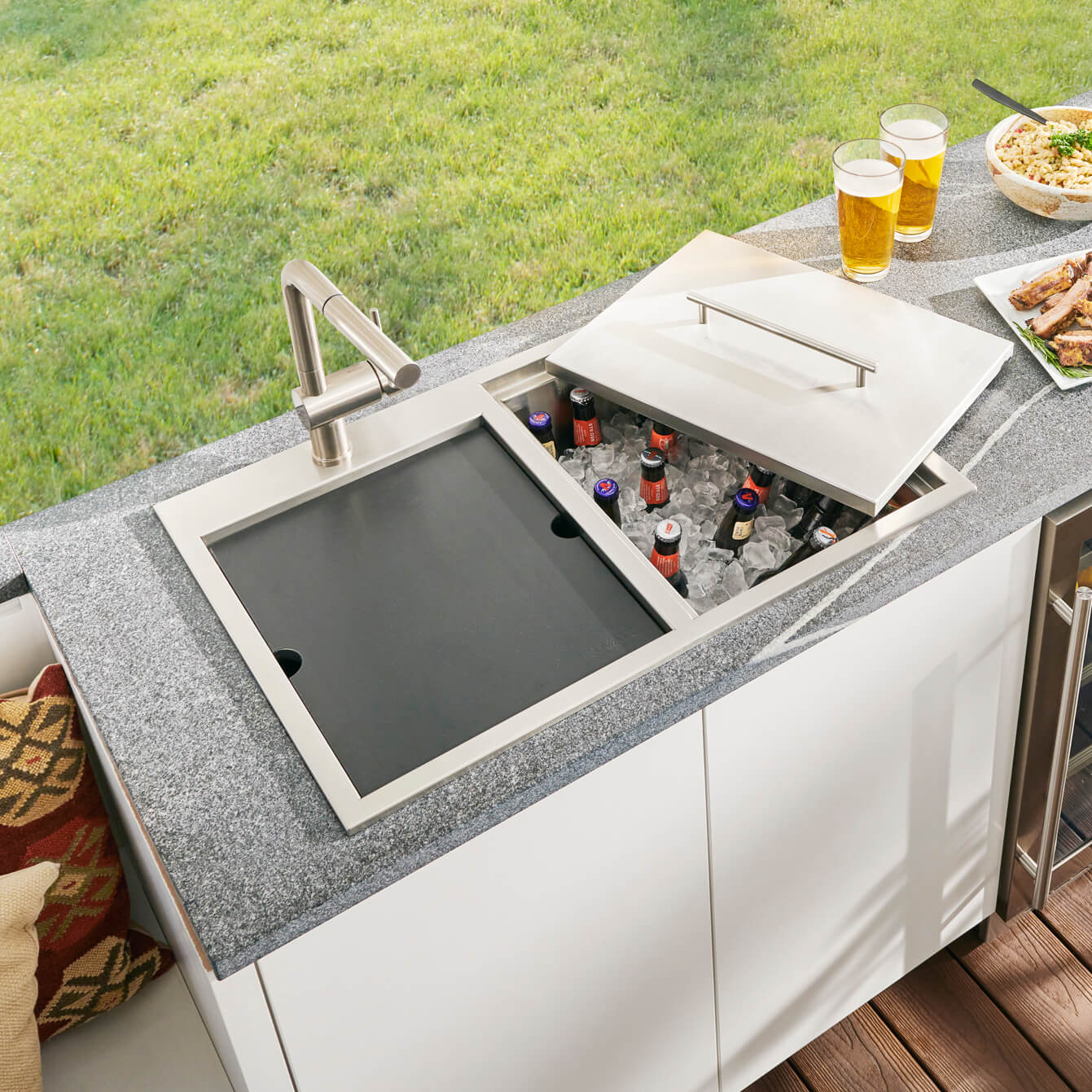 Outdoor BBQ Workstation Ice Chest Sink