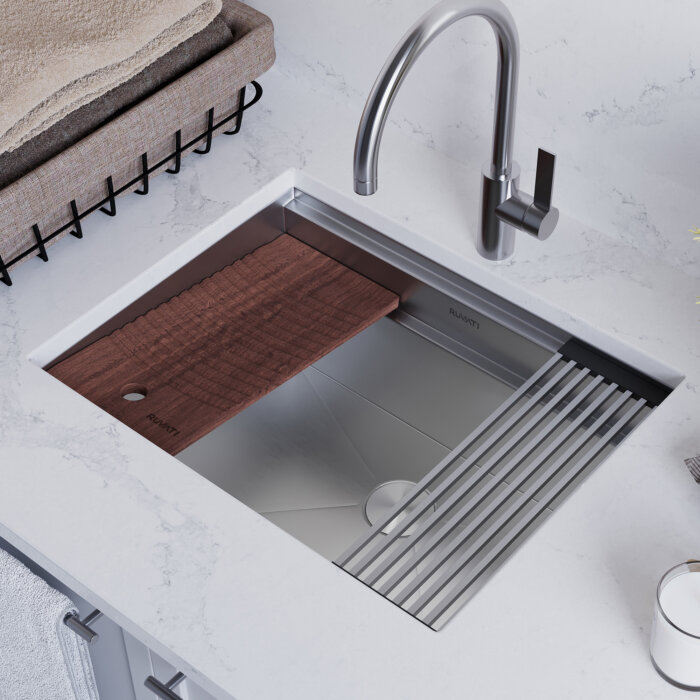 Ruvati 23 x 19 x 12 inch Deep Laundry Workstation Sink with Washboard Undermount Stainless Steel - RVU6525