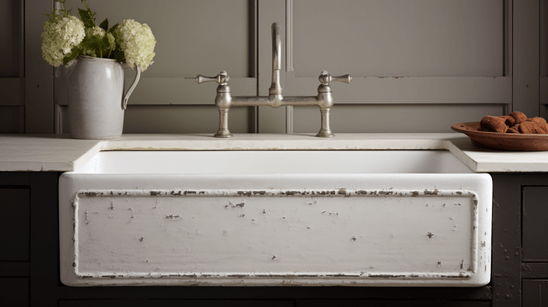 a cast iron kitchen sink showing wear and tear