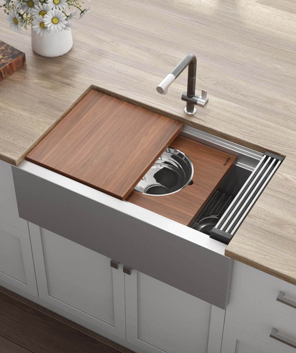 New Dual Tier 45-Inch Workstation Farm Sink By Ruvati Combines Good Looks and High Performance
